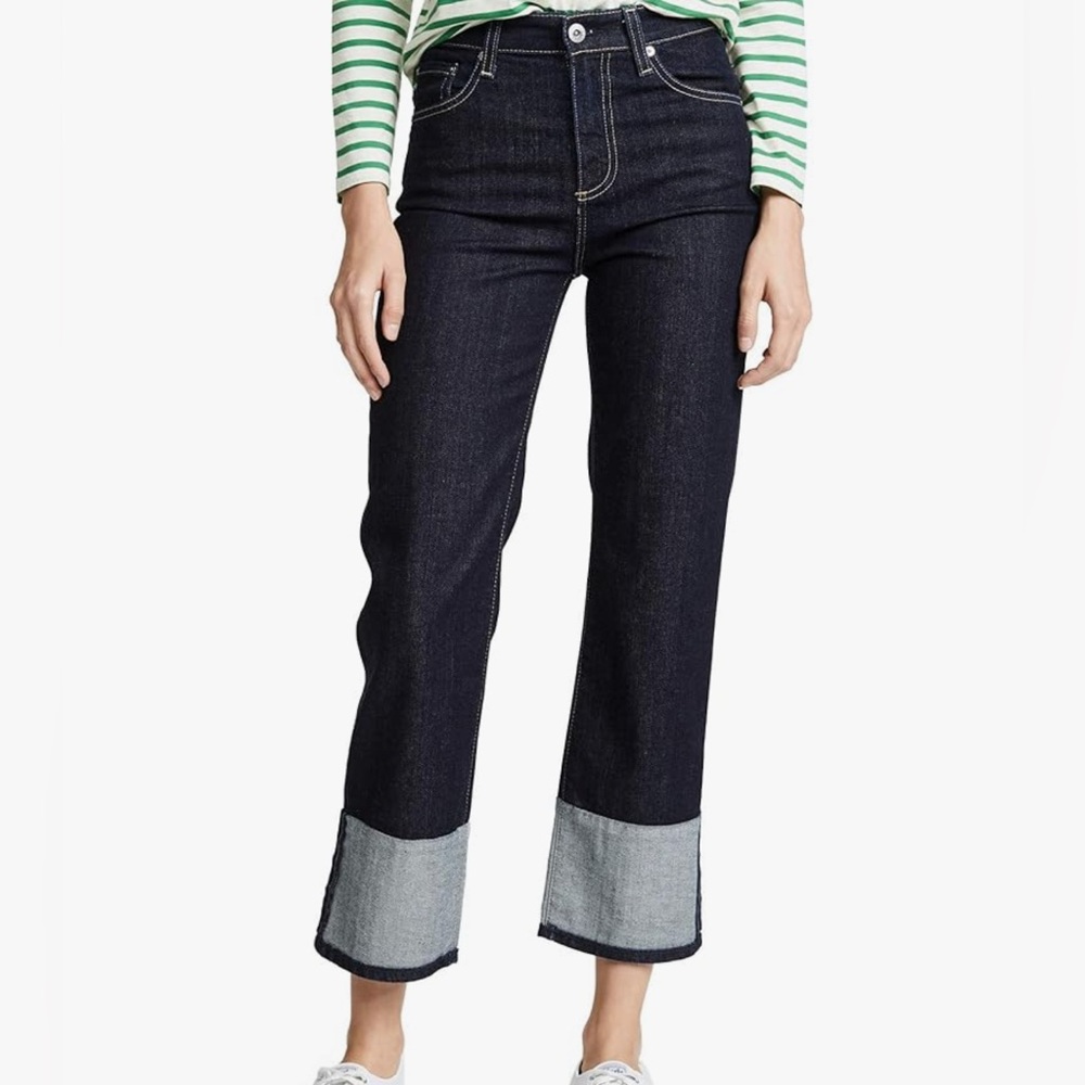 AG The Rhett High Waisted Cuffed Straight Jeans | Dark Wash | Size 25